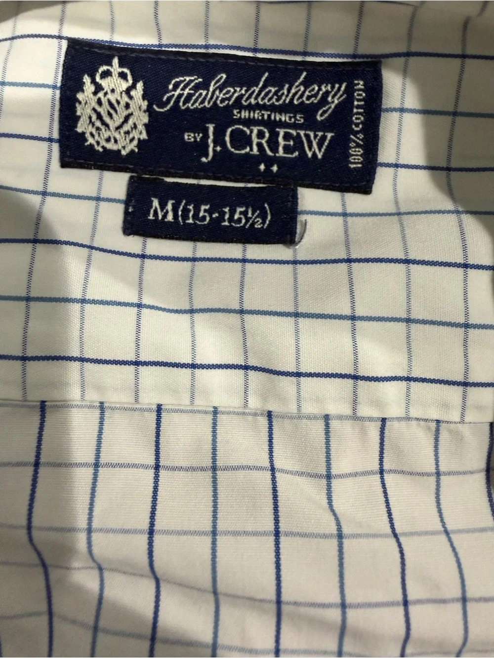 J. Crew Men's White Button-Down Shirt with Blue Windowpane